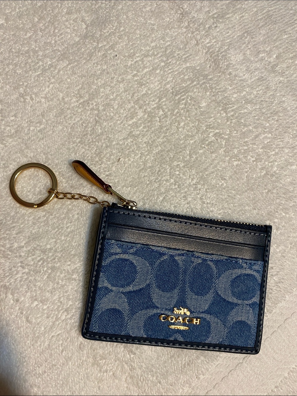 Coach Denim Monogram Card Case Keyring in Blue and Navy - Picture 6 of 6